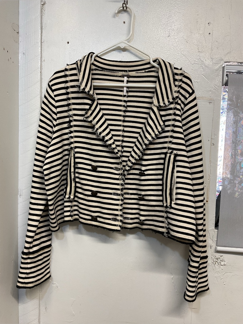 Free People Striped Black & White Cropped Jacket - Women size M